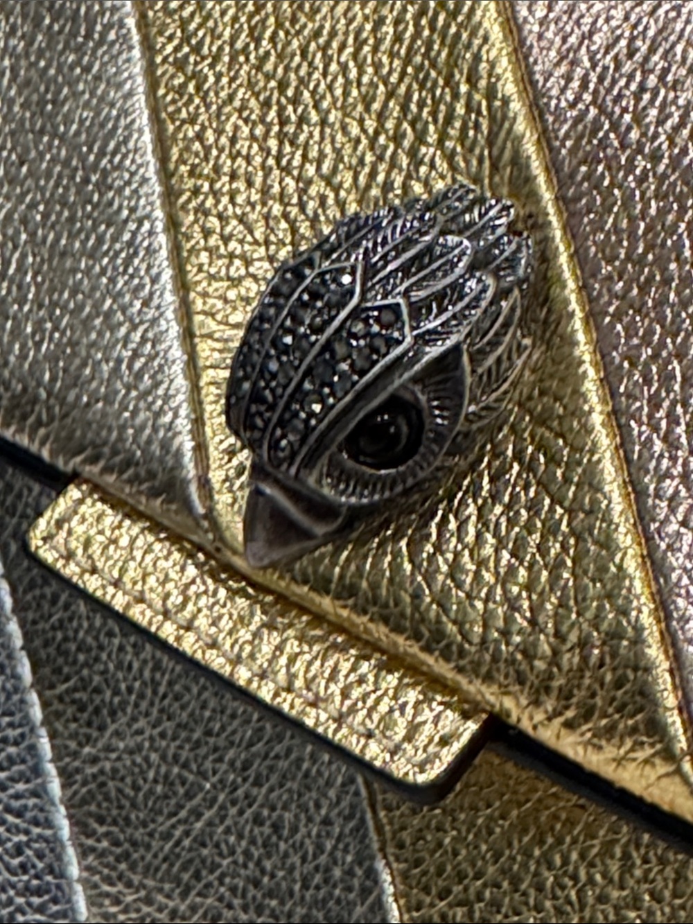 Kurt Geiger Bag Large Kensington Metallic Gold Silver Gray Stripe Shoulder Bag - Picture 6 of 17